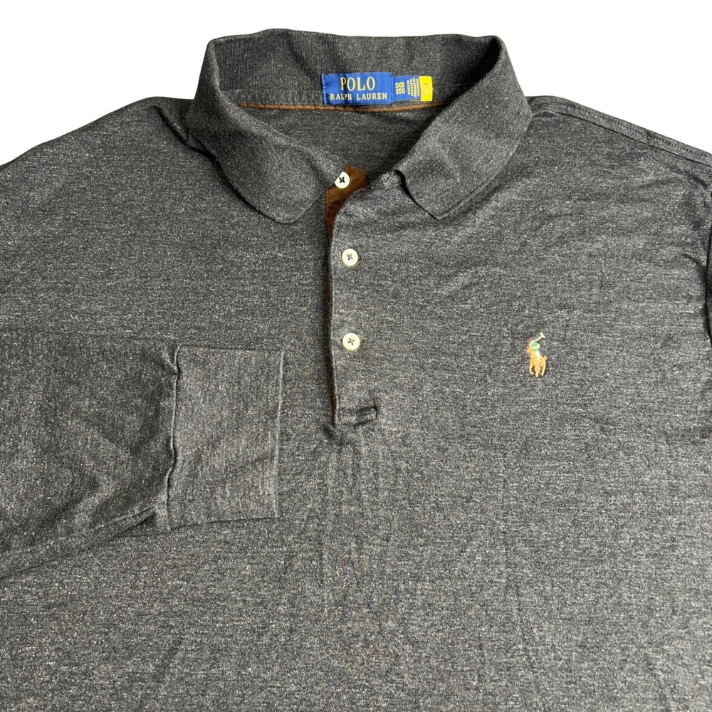 Polo Ralph Lauren Mens 3XB Charcoal Gray Long Sleeve Cotton Polo Shirt Big Tall